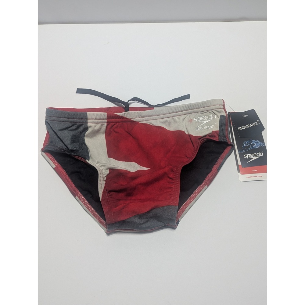 Speedo Mens Endurance+ Glimmer Brief Swimsuit Red Grey White 28